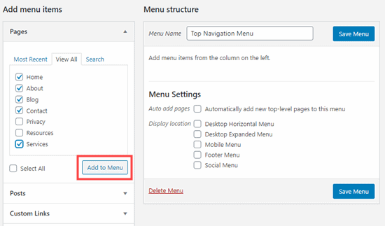Add categories and Page in Menu