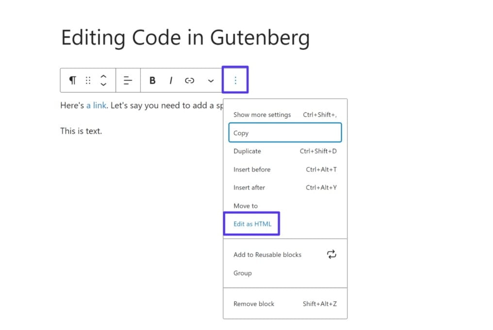 Gutenberg html editor