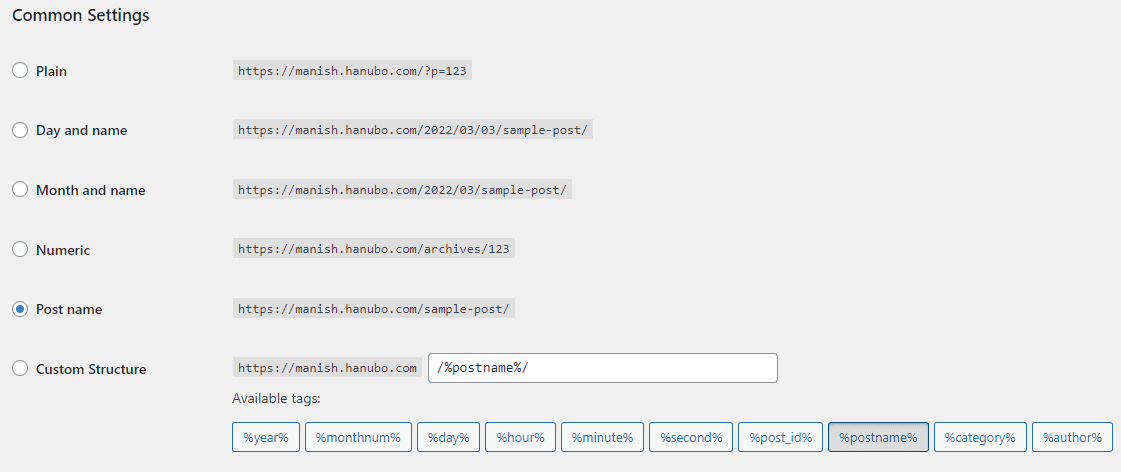 permalink setting