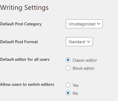 wp writing setting