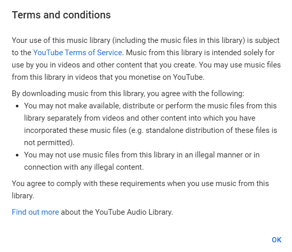 audio library terms and condition