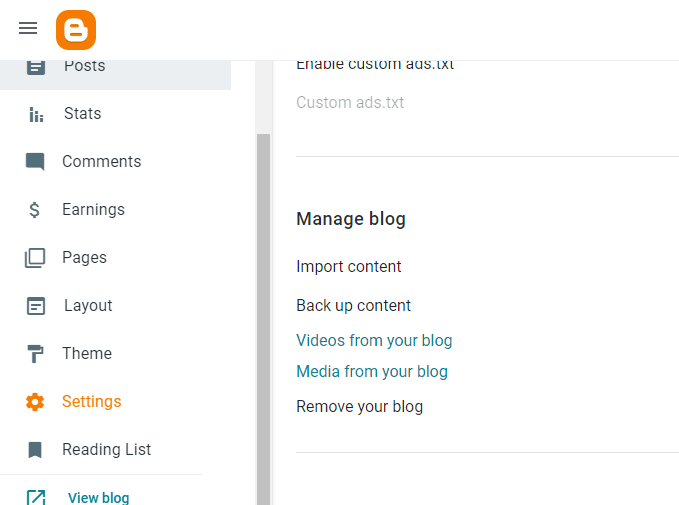 manage blog screenshot